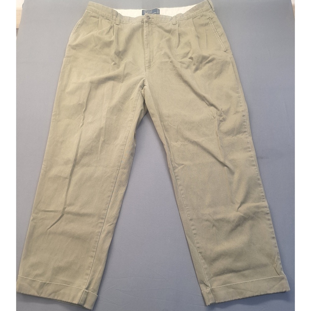 Polo Ralph Lauren Hammond Pant Mens 40x30 Khaki Tan Pleated Cuffed Cotton Chinos
